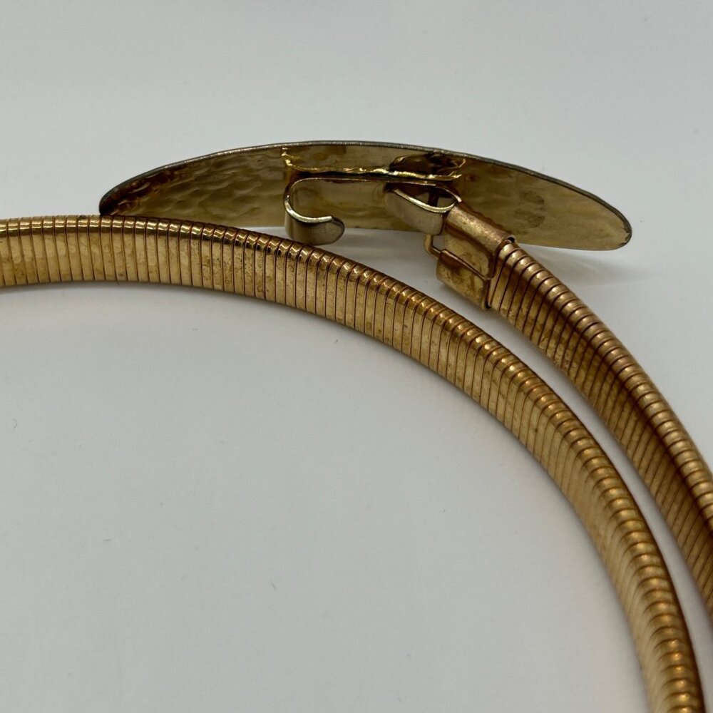 Vintage Snake Chain Stretch Belt Gold-tone Hammered Oval Buckle 80s Boho - Picture 14 of 15
